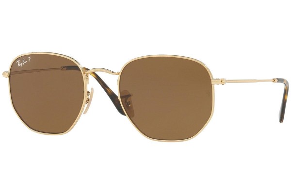 Sunglasses Ray-Ban Hexagonal Flat Lenses RB3548N 001/57 Polarized Rund Gold